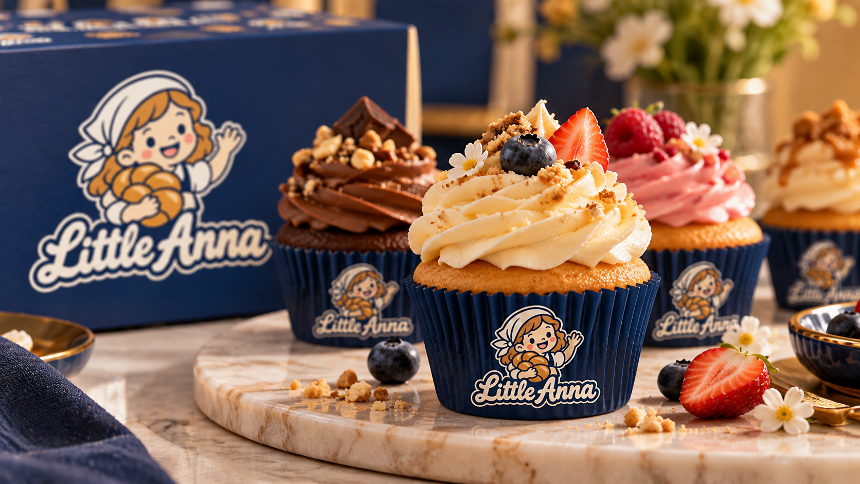 Cupcakes and individual treats on a tray
